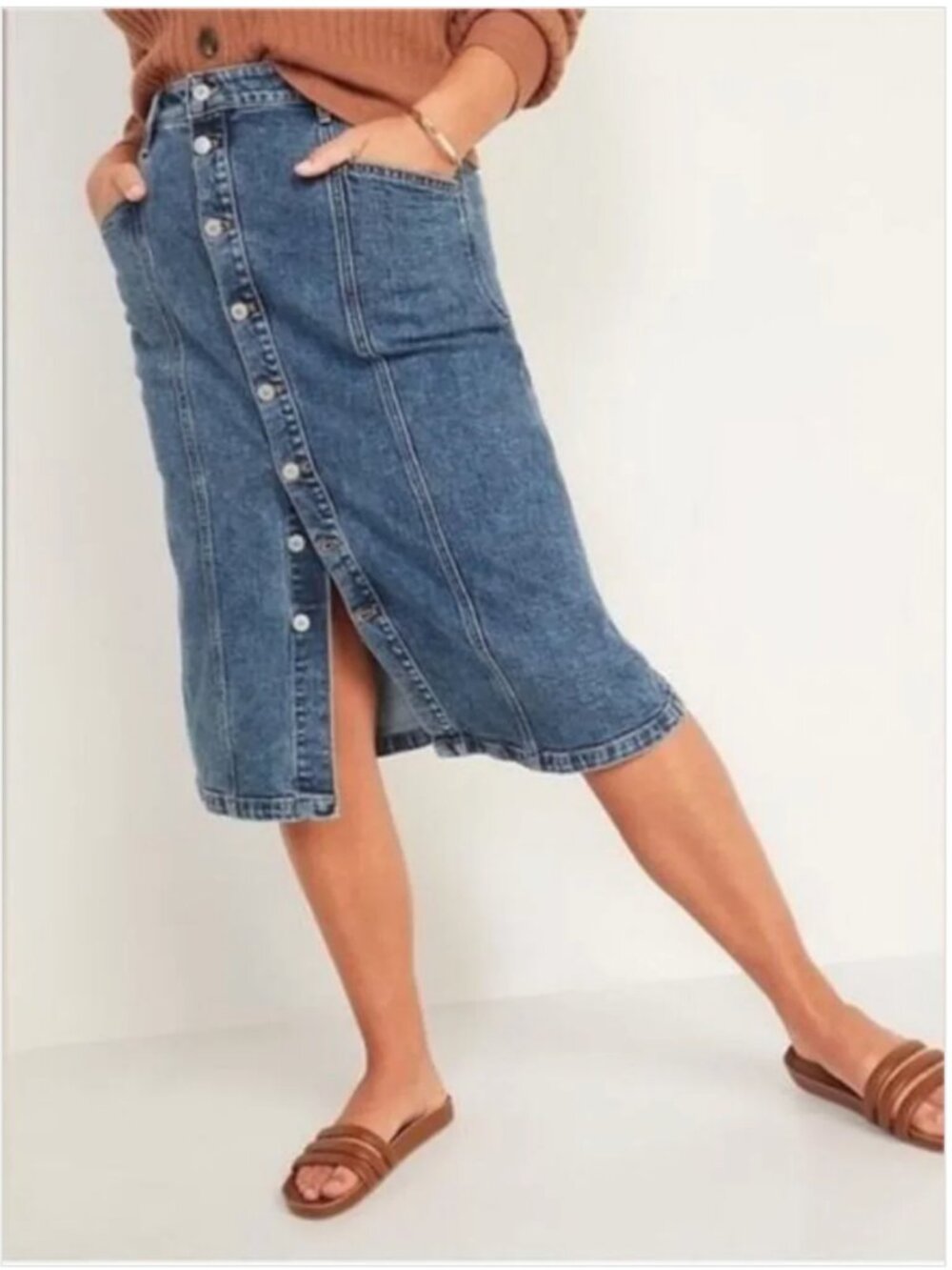 Old Navy Women's Button Down Size 8 Blue Denim Jean Skirt Modest